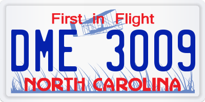NC license plate DME3009