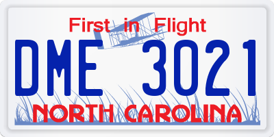 NC license plate DME3021