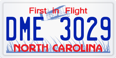 NC license plate DME3029