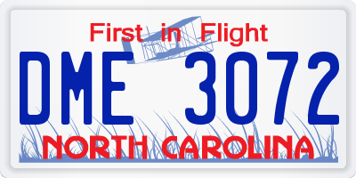 NC license plate DME3072