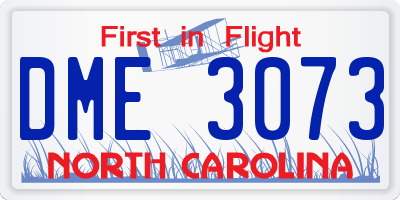 NC license plate DME3073