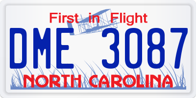 NC license plate DME3087
