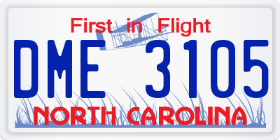 NC license plate DME3105