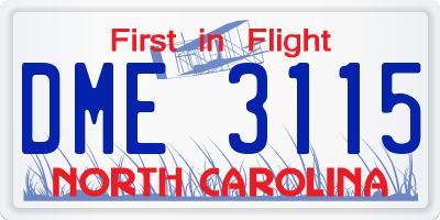 NC license plate DME3115