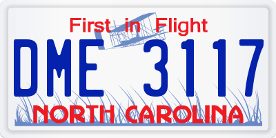 NC license plate DME3117