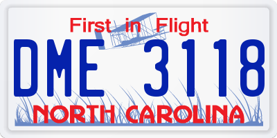 NC license plate DME3118