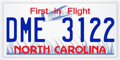 NC license plate DME3122