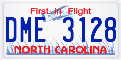 NC license plate DME3128