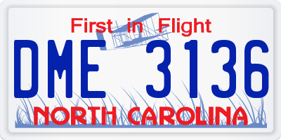 NC license plate DME3136