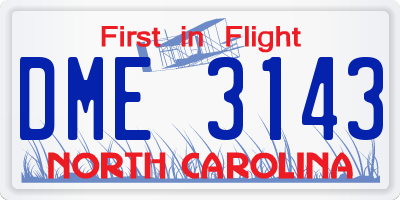 NC license plate DME3143