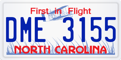 NC license plate DME3155