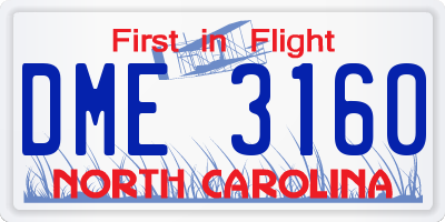 NC license plate DME3160