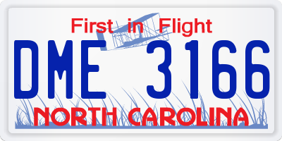 NC license plate DME3166