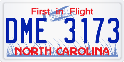 NC license plate DME3173
