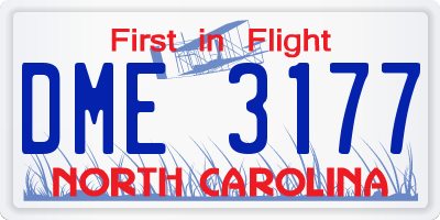 NC license plate DME3177