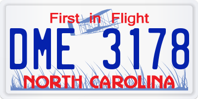 NC license plate DME3178