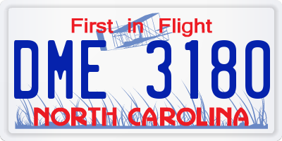 NC license plate DME3180