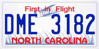 NC license plate DME3182