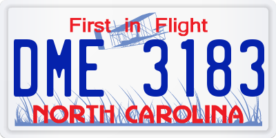 NC license plate DME3183