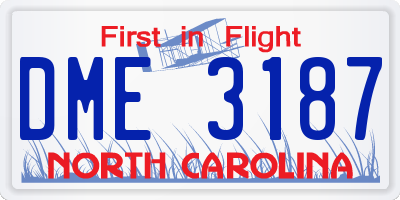 NC license plate DME3187