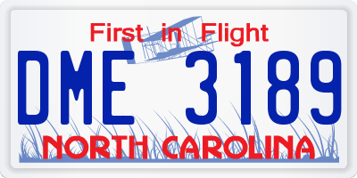 NC license plate DME3189