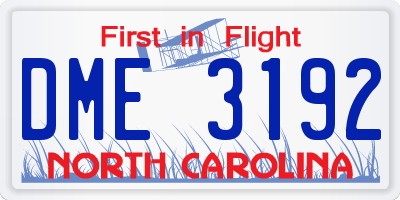 NC license plate DME3192