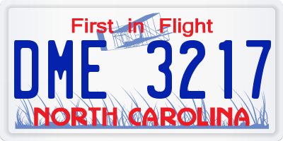 NC license plate DME3217