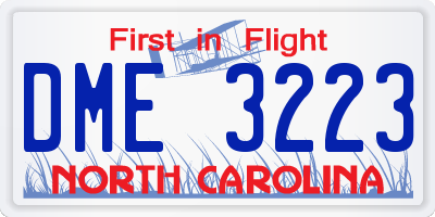NC license plate DME3223