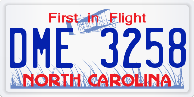 NC license plate DME3258