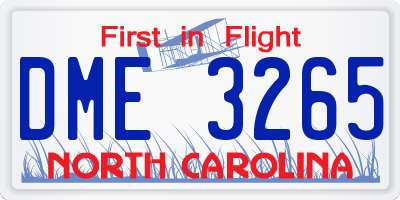 NC license plate DME3265