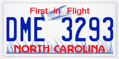 NC license plate DME3293