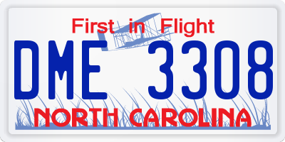 NC license plate DME3308