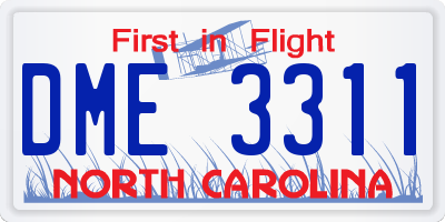 NC license plate DME3311