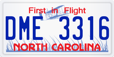 NC license plate DME3316