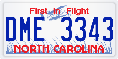 NC license plate DME3343