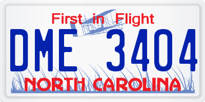 NC license plate DME3404