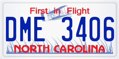 NC license plate DME3406