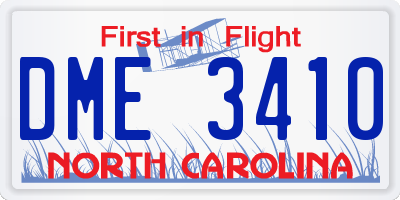 NC license plate DME3410
