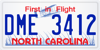 NC license plate DME3412