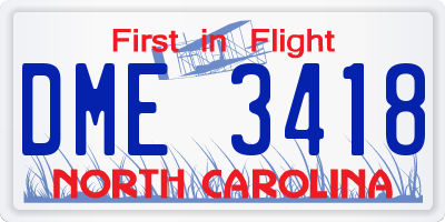 NC license plate DME3418