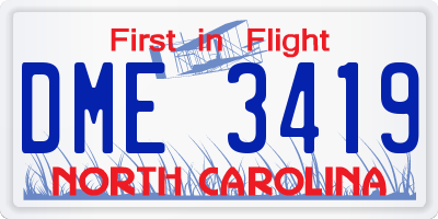 NC license plate DME3419