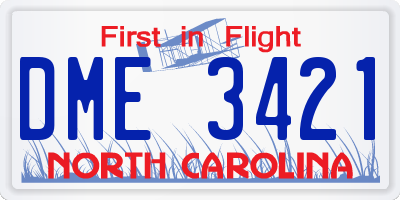 NC license plate DME3421