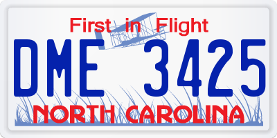 NC license plate DME3425