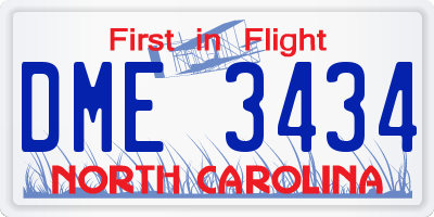 NC license plate DME3434