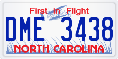 NC license plate DME3438