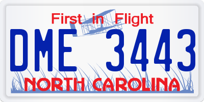 NC license plate DME3443