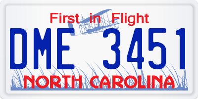 NC license plate DME3451