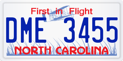 NC license plate DME3455
