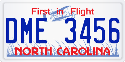 NC license plate DME3456
