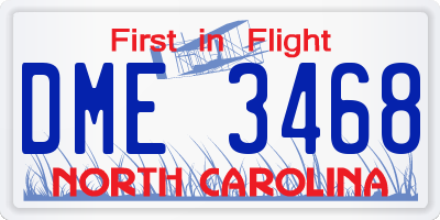 NC license plate DME3468